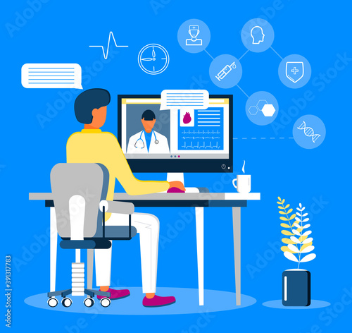 Tele medicine or online doctor. Online medical consultation concept vector. Patient asking a therapist or family female doctor. Mobile health care.