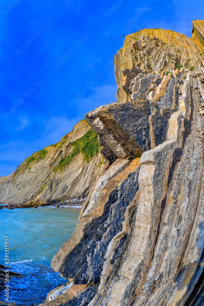 Steeply-tilted Layers of Flysch, Flysch Cliffs, Basque Coast UNESCO Global Geopark, European Geopark Network, Zumaia, Guipuzcoa, Basque Country, Spain, Europe