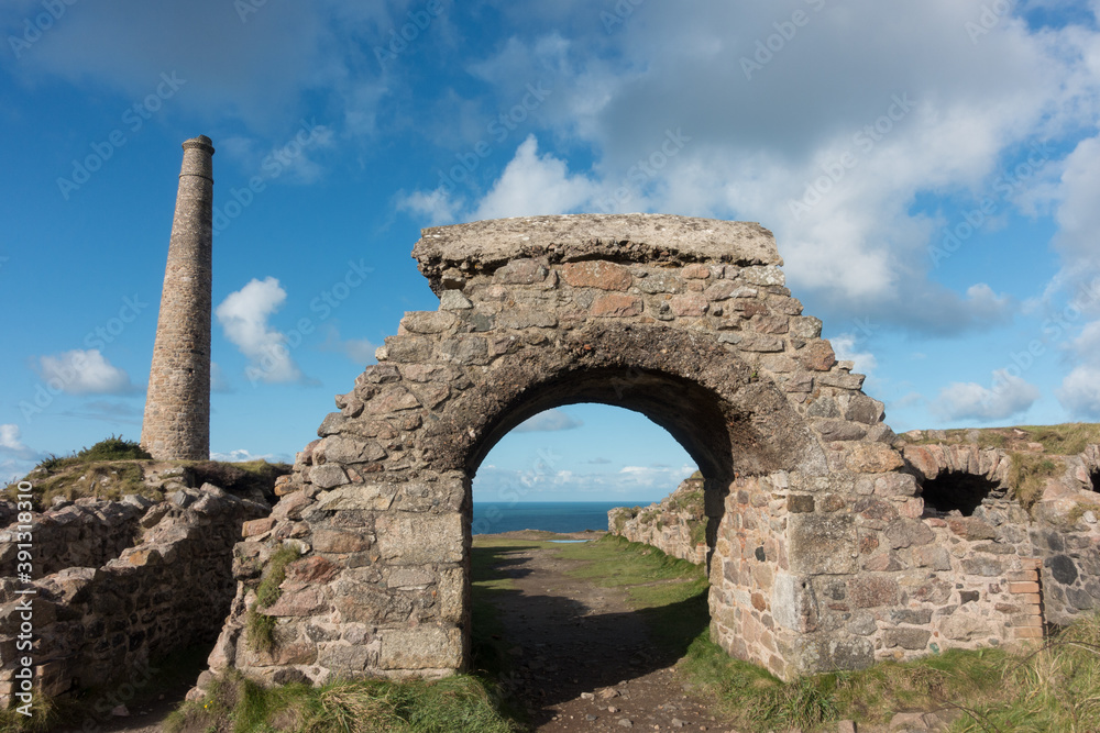 Abandoned Tin mine chimney stack and ruins at Botallack,Cornwall. Abandoned Tin mine chimney stack and ruins at Botallack,Cornwall.