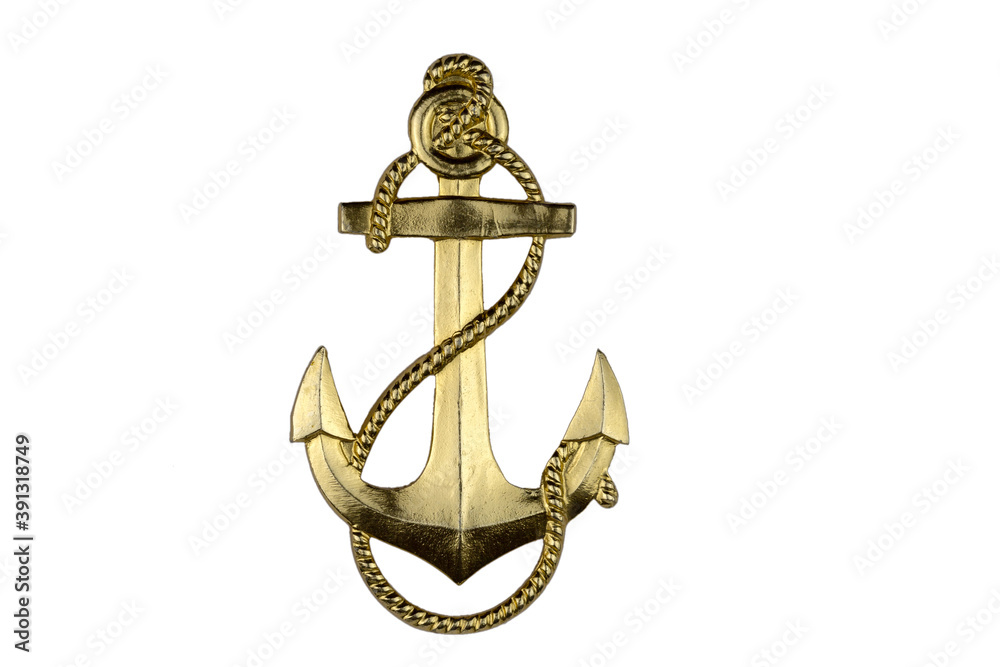 Obraz premium Metal, gold anchor isolated on a white background.