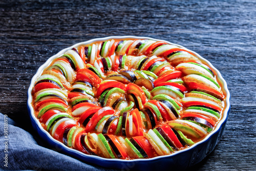 ratatouille, vegetable stew in a round dish