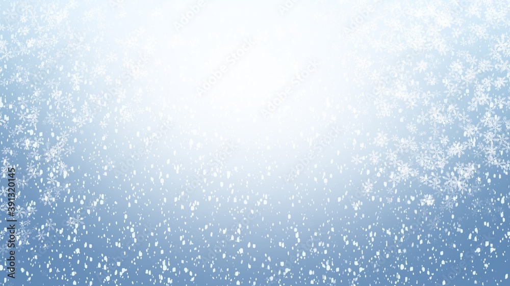 Christmas blue background with snow. banner Merry Christmas and Happy New Year greeting banner
