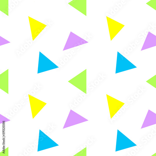 Seamless pattern with geometric patterns. White background with bright triangles. Holiday background.