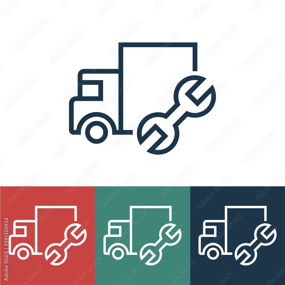 Linear vector icon with repair truck Linear vector icon with repair truck