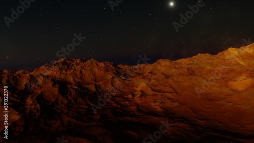 alien planet in space  science fiction landscape  3d render