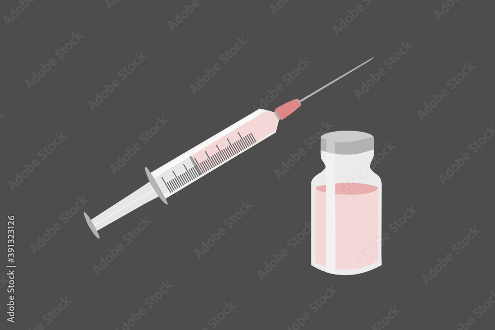 Coronavirus vaccine with syringe with needle and medicine bottles