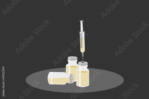 Coronavirus vaccine with syringe with needle and medicine bottles