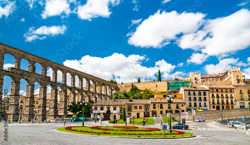 Ancient roman aqueduct of Segovia in Castile and Leon, Spain