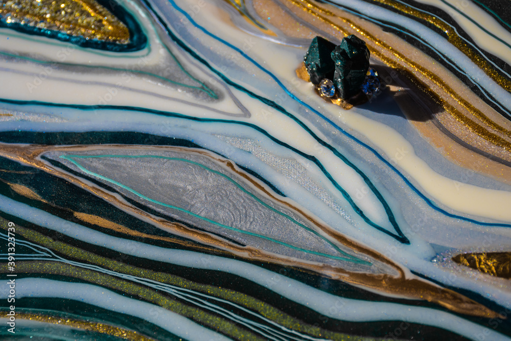 sapphire and emerald resin geode commissioned original art work Stock ...
