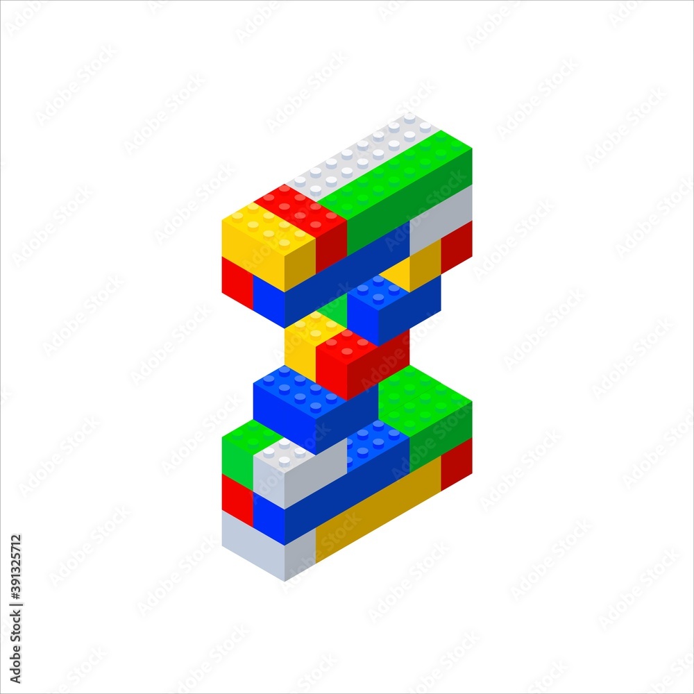 Obraz premium Isometric font made from color plastic blocks. The childrens designer. Letter Z. Vector illustration