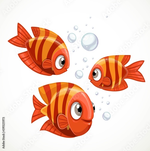 Cartoon red sea fishes set isolated on a white background