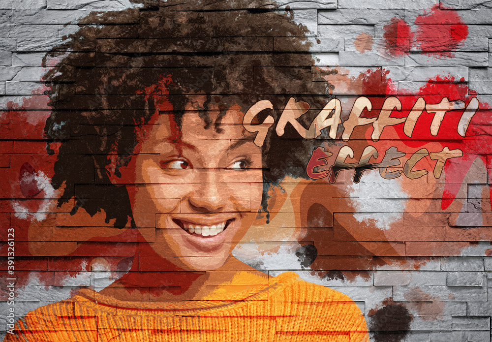Graffiti Photo Effect on Brick Wall Texture Mockup Stock Template