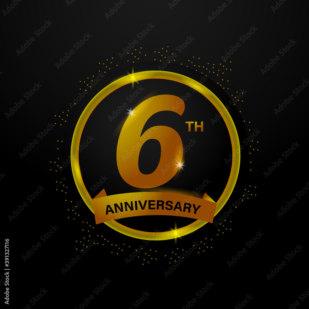 6th anniversary gold number logo design on black background