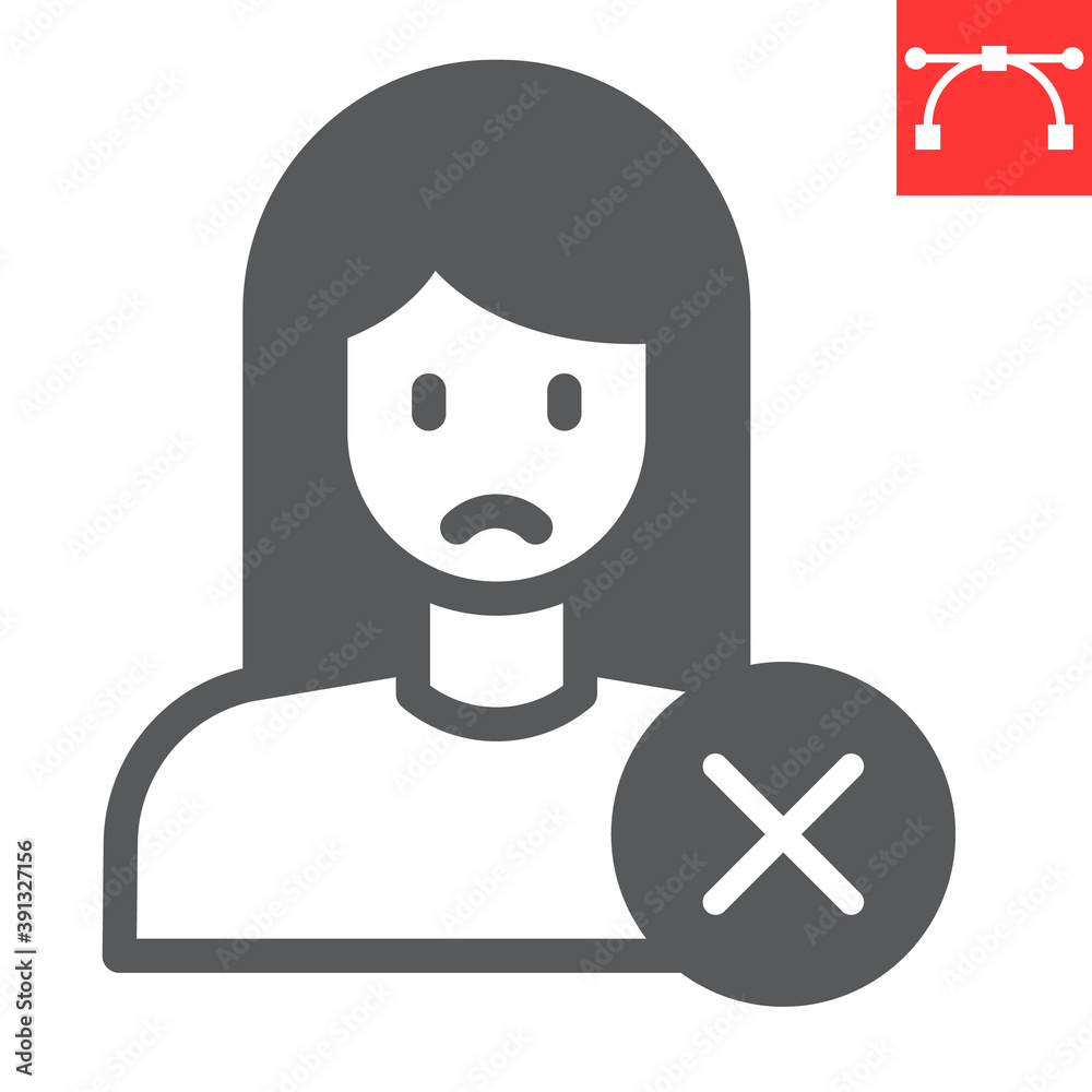 Sex discrimination glyph icon, feminism and sexism, sad woman sign vector graphics, editable stroke solid icon, eps 10.