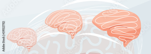 Concept understand, explanation mind background. Vector illustration of two brains and process, connection between them