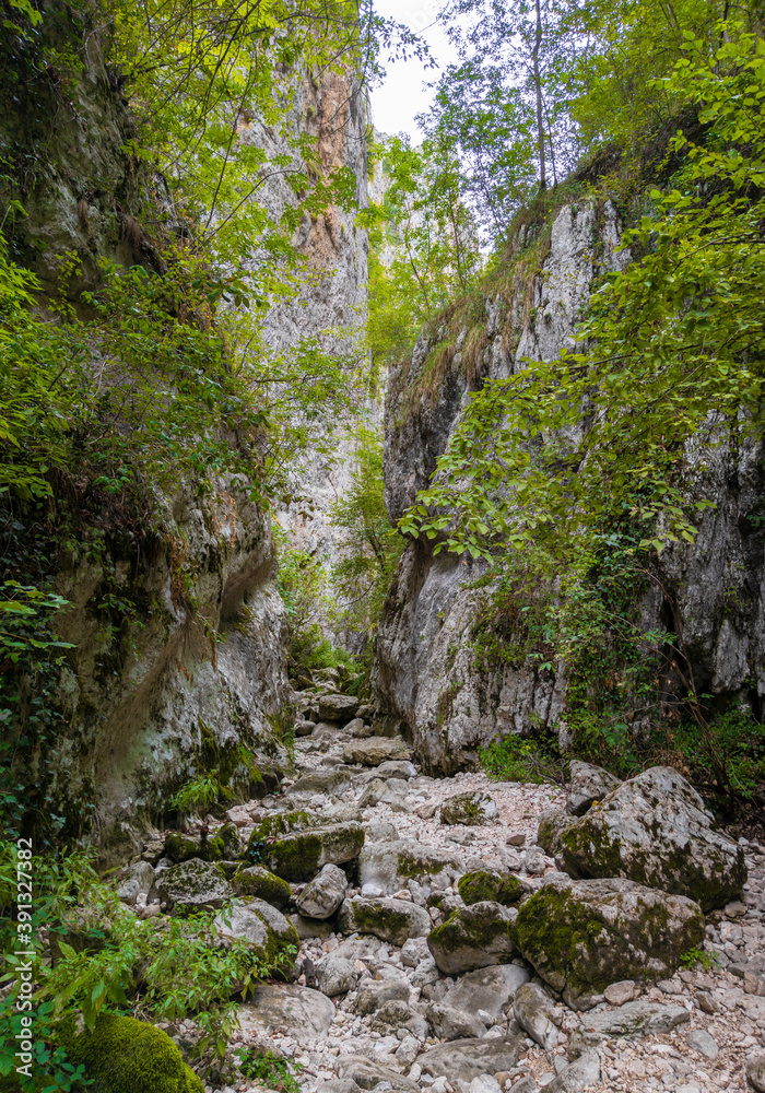 Gole di Celano (Italy) - A naturalistic wild attraction for hikers in the Natural Park Sirente-Velino, Abruzzo region, municipal of Aielli and Celano Gole di Celano (Italy) - A naturalistic wild attraction for hikers in the Natural Park Sirente-Velino, Abruzzo region, municipal of Aielli and Celano
