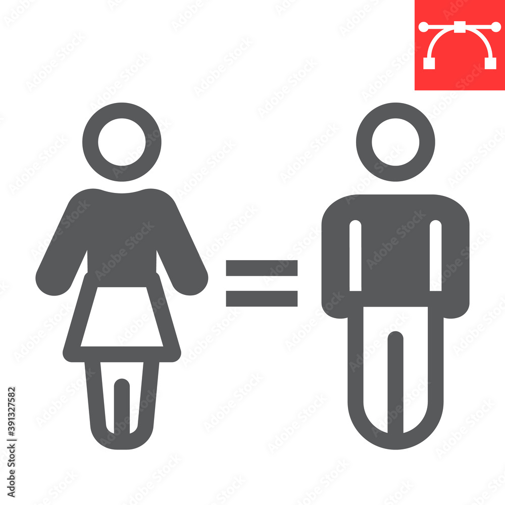 Equal rights glyph icon, sexism and feminism, gender equality sign vector graphics, editable stroke solid icon, eps 10. Equal rights glyph icon, sexism and feminism, gender equality sign vector graphics, editable stroke solid icon, eps 10.