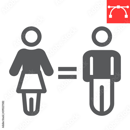 Equal rights glyph icon, sexism and feminism, gender equality sign vector graphics, editable stroke solid icon, eps 10.