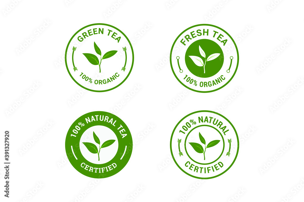 Tea stamp badge label design set. Element for design, advertising, packaging of tea products