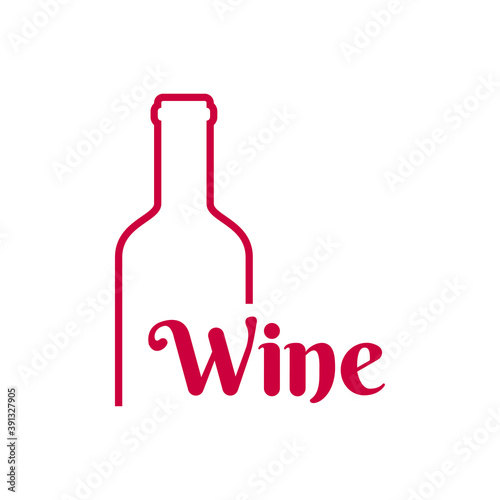 Logotipo con tipografía Wine en mitad botella de vino con líneas en color granate