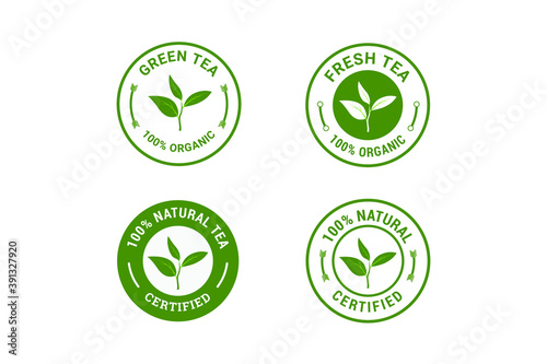 Tea stamp badge label design set. Element for design, advertising, packaging of tea products