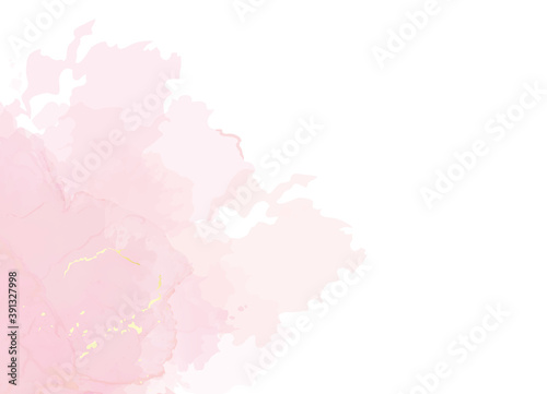 Blush pink watercolor fluid painting vector design card.