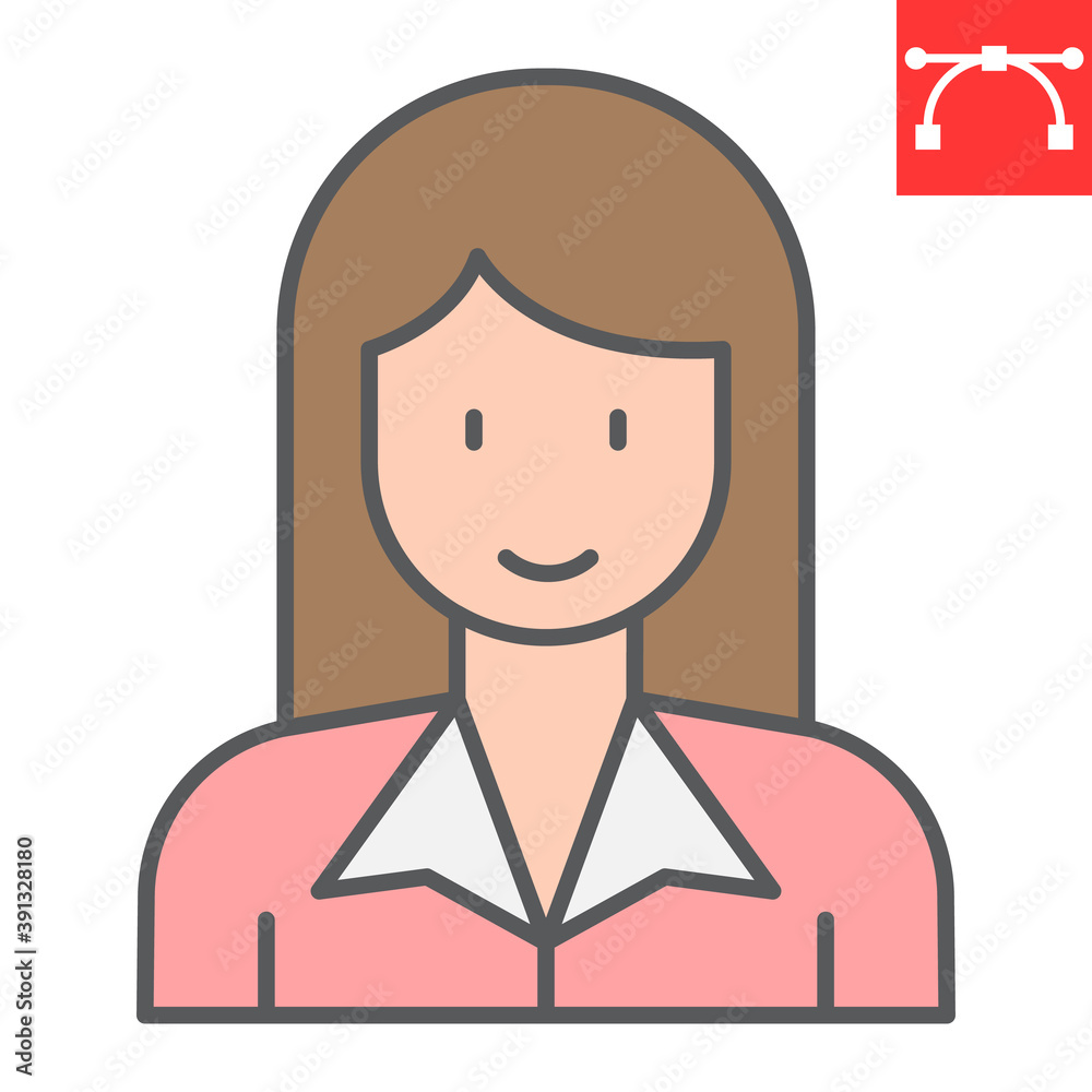 Businesswoman color line icon, female and feminism, business woman sign vector graphics, editable stroke filled outline icon, eps 10. Businesswoman color line icon, female and feminism, business woman sign vector graphics, editable stroke filled outline icon, eps 10.
