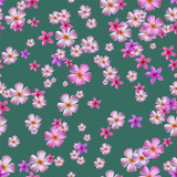 Seamless pattern with pink plumeria on green backgound.