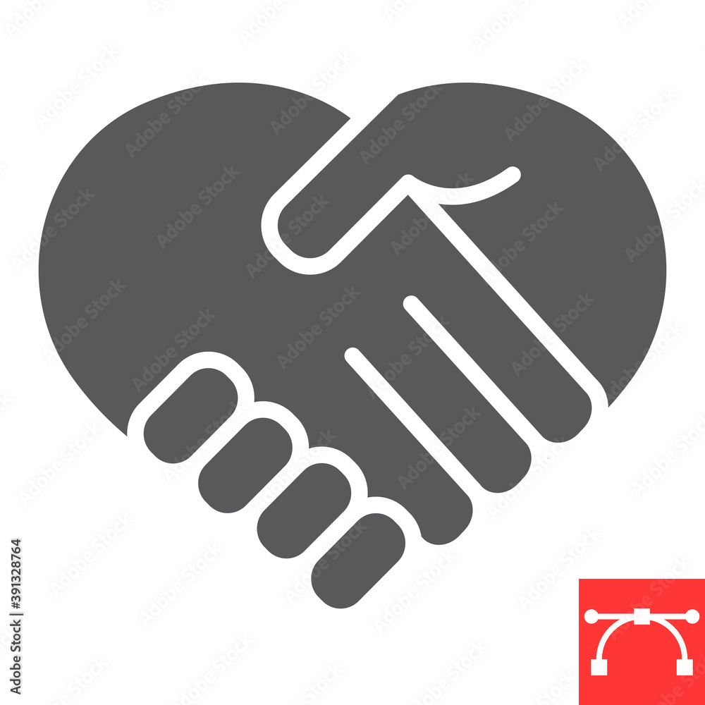 Heart handshake glyph icon, love and help, handshake sign vector graphics, editable stroke solid icon, eps 10. Heart handshake glyph icon, love and help, handshake sign vector graphics, editable stroke solid icon, eps 10.