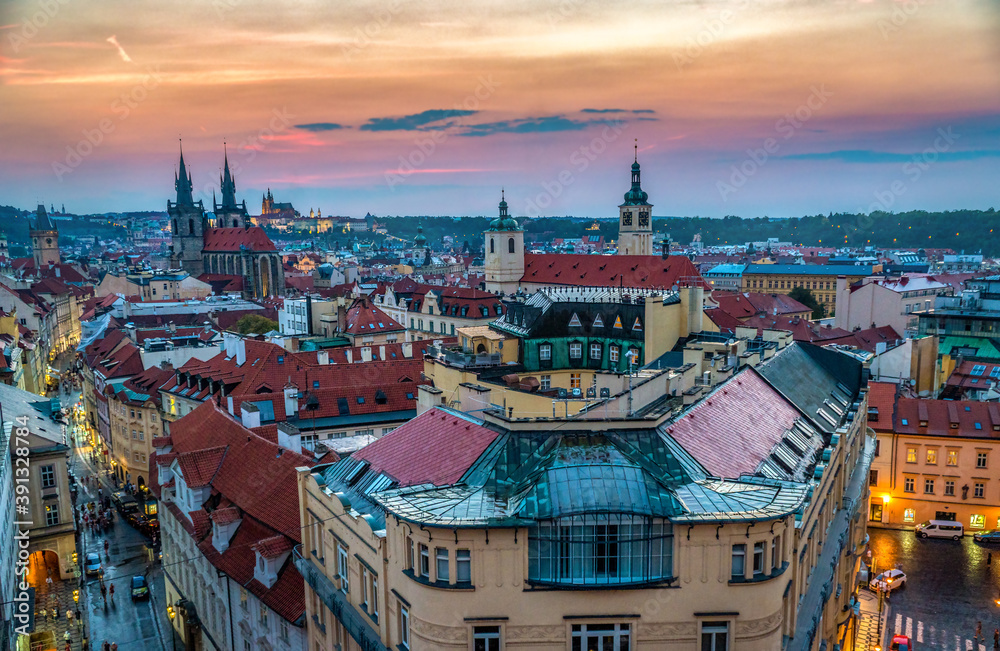 Fototapeta premium Rooftop view of Prague