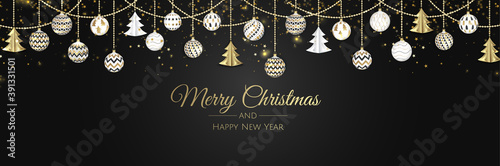 Christmas banner. Background Xmas objects viewed from above. BackgroundMerry Christmas and happy New Year
