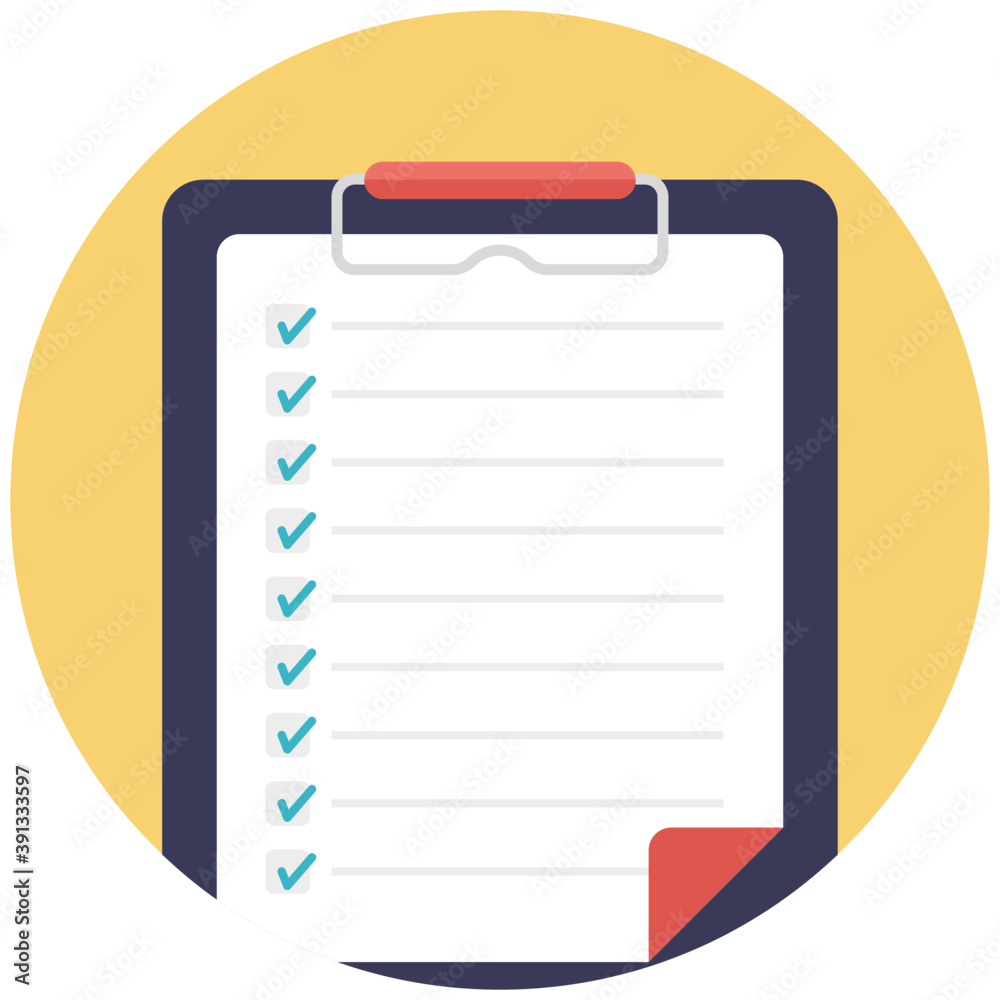 A clipboard paper flat vector icon design, to do list
A clipboard paper flat vector icon design, to do list
