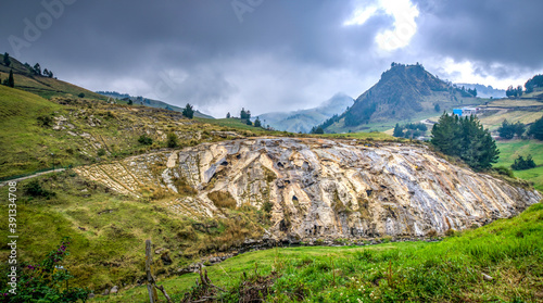 Guaranda, Bolivar province, Ecuador / November 2013: Salt mines in the middle of the Ecuadorian Andes on an overcast morning. 