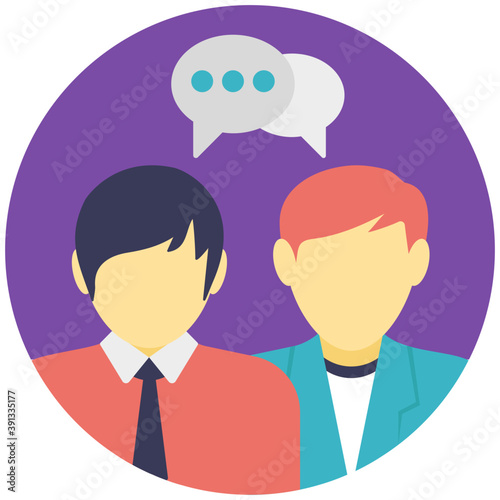 
Two persons and chat bubbles, flat icon of gossip
