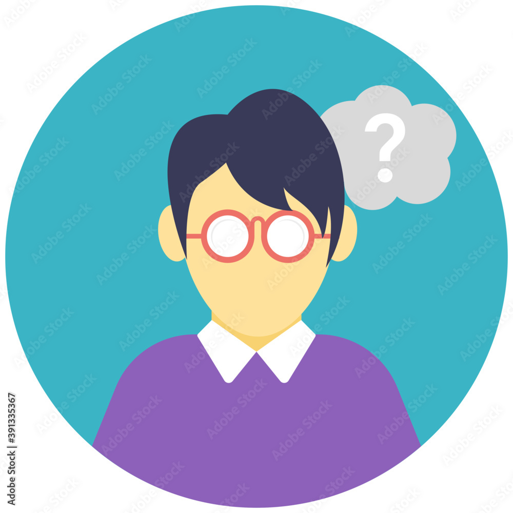 Man with a question mark, flat vector icon
Man with a question mark, flat vector icon