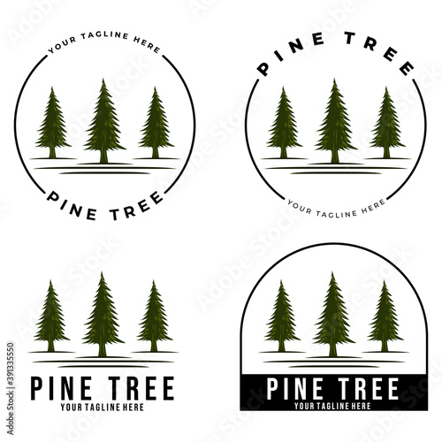 pine trees logo vector illustration design, river colors