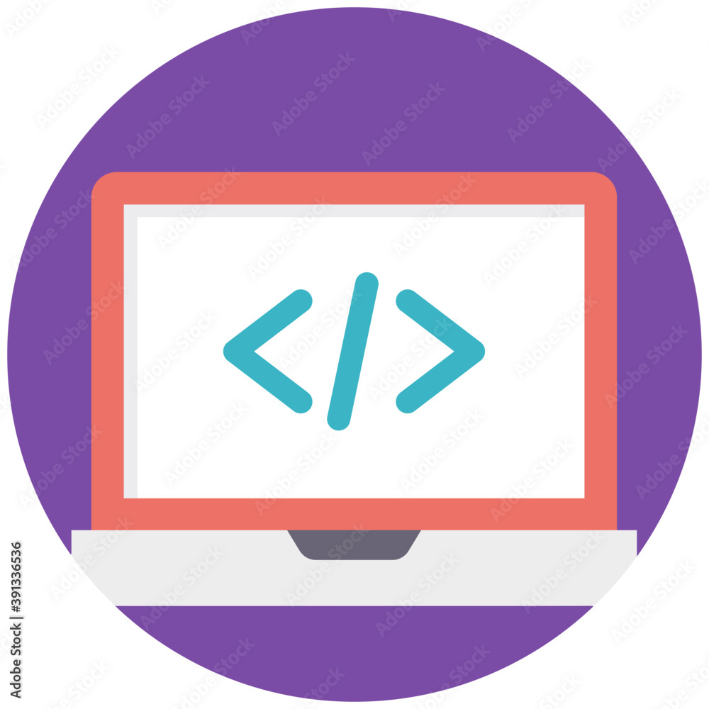 A laptop screen with html coding flat vector icon
A laptop screen with html coding flat vector icon