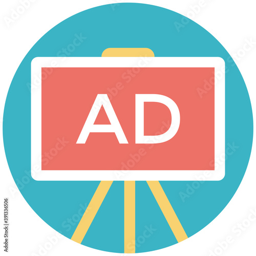 
A wooden stand, billboard used for advertising, flat vector icon
