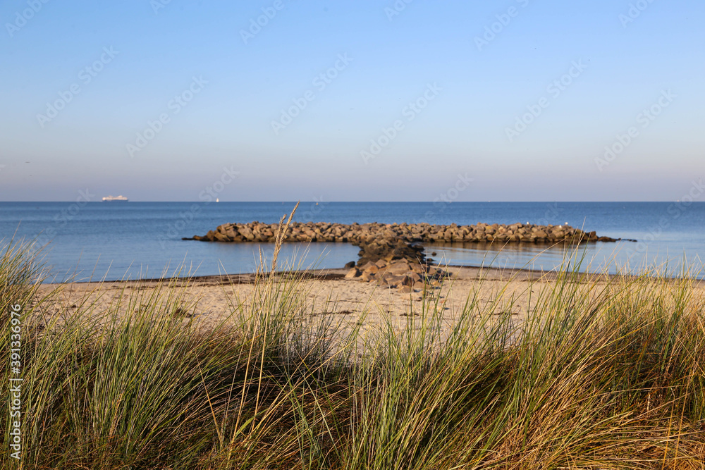 Baltic Sea beach near Heidkate at golden hour, Germany
