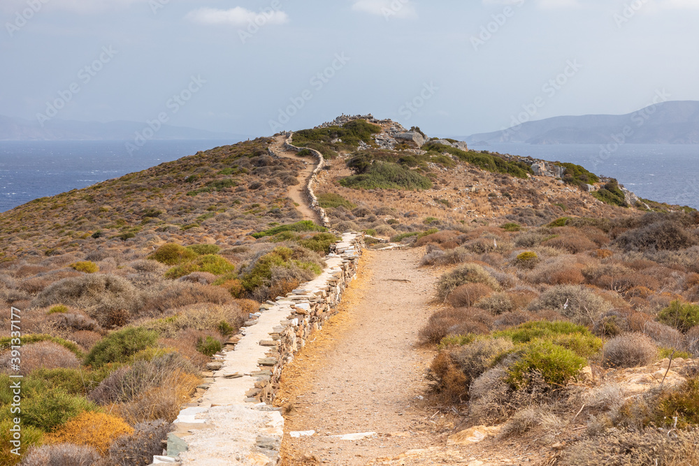 View at the path to Homer tomb, Ios Island, Greece.