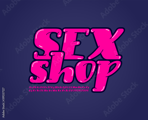 Sexy rounded font, trendy beautiful alphabet in the erotic style, modern red italic letters and numbers for your design, vector illustration 10EPS