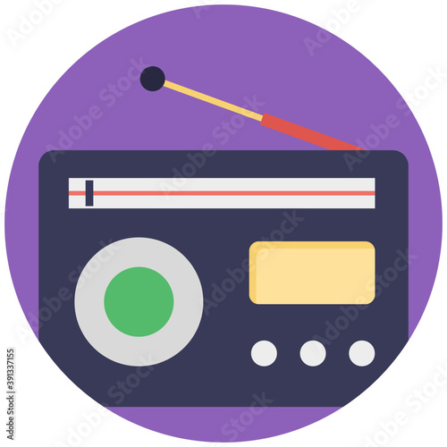
Vintage radio receiver with antenna, flat vector icon
