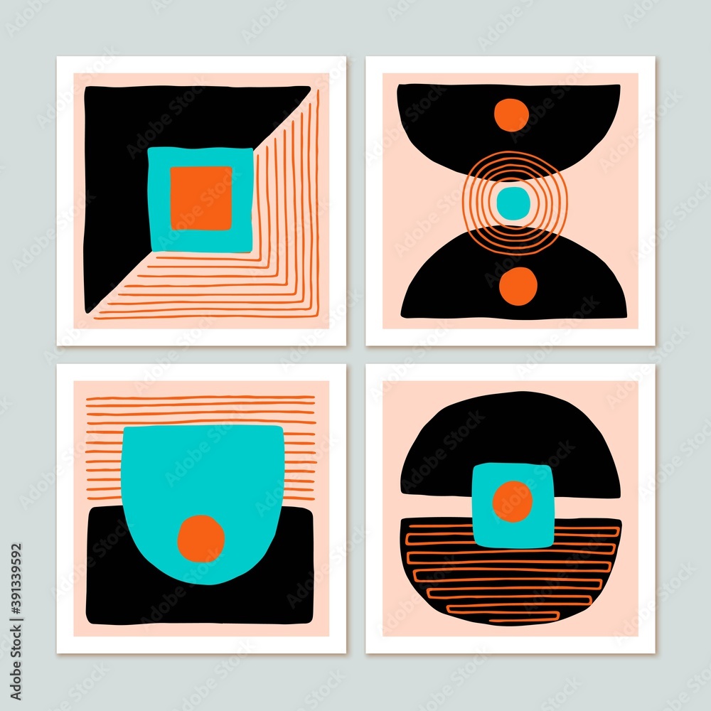 Set of minimal style geometric design posters, wall art compositions, covers.