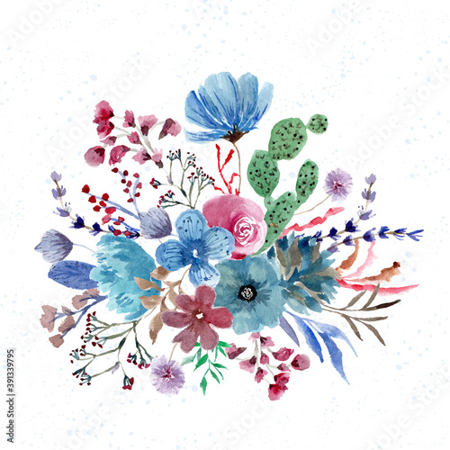 colorful flower garden watercolor arrangement