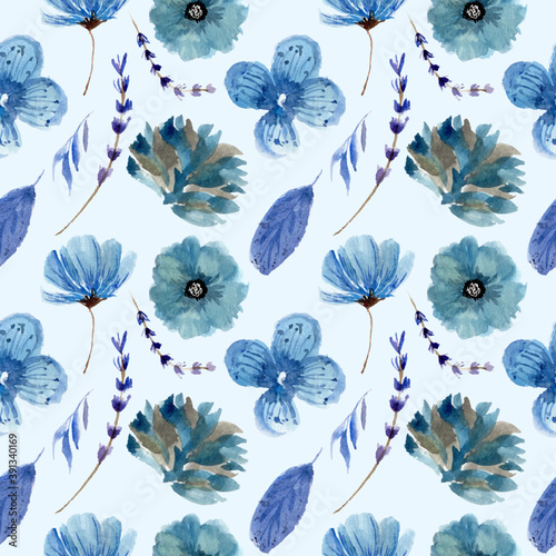 winter flower could blue floral watercolor samples pattern