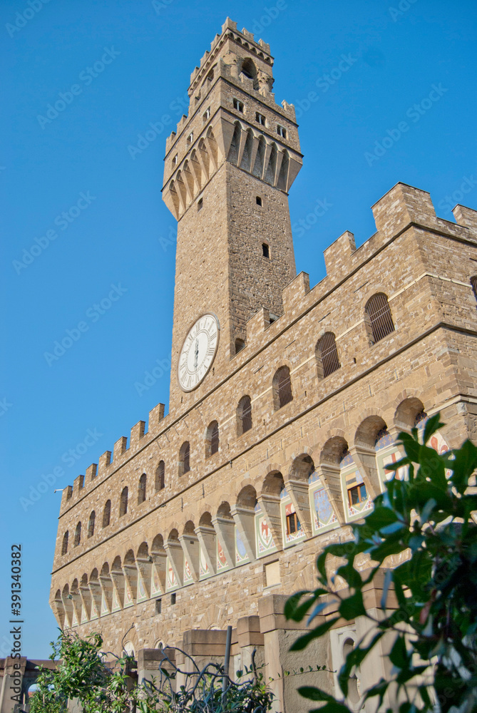 
Florentine palace facade called Palazzo Vecchio with civic tower