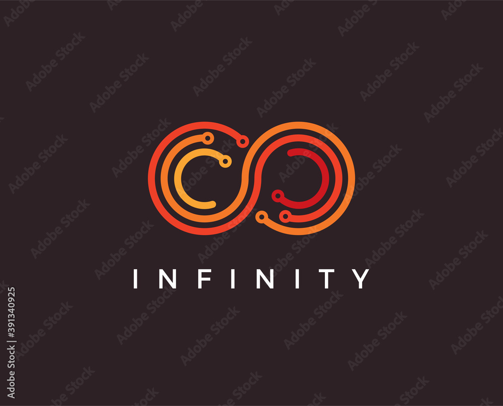 minimal infinity tech logo template - vector illustration