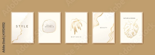 White and gold minimal marble texture concept. Set of backgrounds for card, invitation, cover, wedding design.