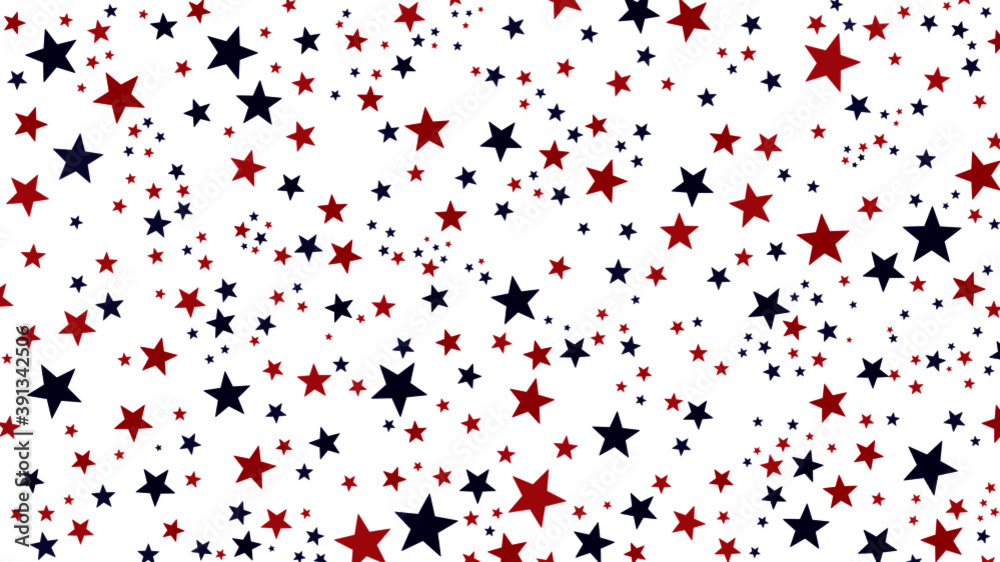 Abstract red blue stars seamless pattern vector design. Minimalist star pattern, red and blue various stars graphic design vector shapes. USA flag theme for poster, wallpaper or background design Stock Vector