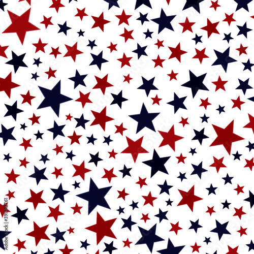 Red and blue stars seamless abstract pattern design. Various sized star pattern, red and blue stars graphic web design placard, poster, wallpaper or background in USA flag colors